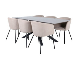 ebuy24 PiazzaGRBL eethoek eetkamertafel grijs en 6 Berit eetkamerstal beige.