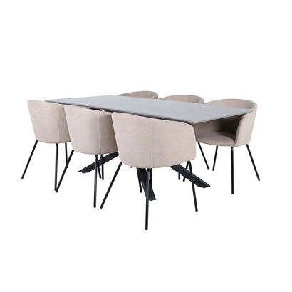 ebuy24 PiazzaGRBL eethoek eetkamertafel grijs en 6 Berit eetkamerstal beige.