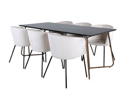 ebuy24 PippiCO eethoek eetkamertafel zwart en 6 Berit eetkamerstal velours beige.