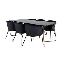 ebuy24 PippiCO eethoek eetkamertafel zwart en 6 Berit eetkamerstal velours zwart.