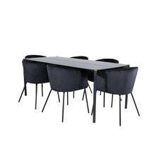 ebuy24 Pelle eethoek eetkamertafel zwart en 6 Berit eetkamerstal velours zwart.