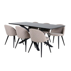 ebuy24 PiazzaBLBL eethoek eetkamertafel zwart en 6 Velvet Stitches eetkamerstal beige.