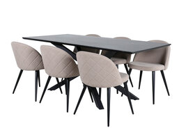 ebuy24 PiazzaBLBL eethoek eetkamertafel zwart en 6 Velvet Stitches eetkamerstal beige.