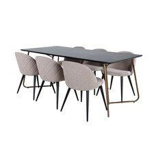 ebuy24 PippiCO eethoek eetkamertafel zwart en 6 Velvet Stitches eetkamerstal beige.