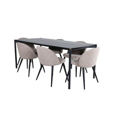 ebuy24 Pelle eethoek eetkamertafel zwart en 6 Velvet Stitches eetkamerstal beige.