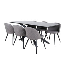 ebuy24 PiazzaBLBL eethoek eetkamertafel zwart en 6 Velvet Stitches eetkamerstal grijs.