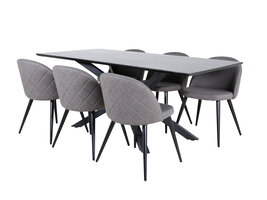 ebuy24 PiazzaBLBL eethoek eetkamertafel zwart en 6 Velvet Stitches eetkamerstal grijs.