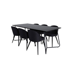 ebuy24 PippiBL eethoek eetkamertafel zwart en 6 Velvet eetkamerstal zwart.