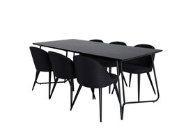 ebuy24 PippiBL eethoek eetkamertafel zwart en 6 Velvet eetkamerstal zwart.