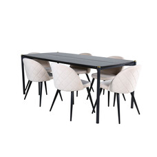 ebuy24 Pelle eethoek eetkamertafel zwart en 6 Velvet Stitches eetkamerstal velours beige.