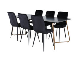 ebuy24 PippiCO eethoek eetkamertafel zwart en 6 Windu Lyx eetkamerstal velours zwart.