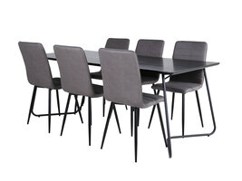 ebuy24 PippiBL eethoek eetkamertafel zwart en 6 Windu Lyx eetkamerstal grijs.