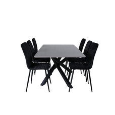 ebuy24 PiazzaGRBL eethoek eetkamertafel grijs en 6 Windu Lyx eetkamerstal velours zwart.