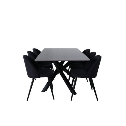 ebuy24 PiazzaGRBL eethoek eetkamertafel grijs en 6 Velvet eetkamerstal zwart.