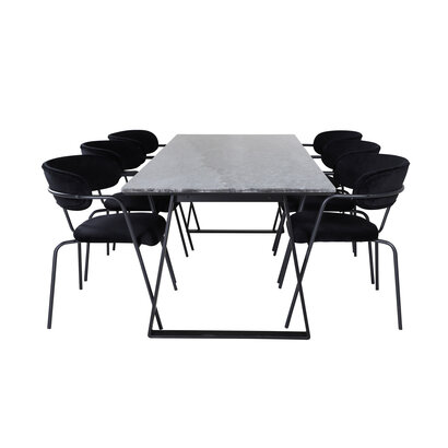 ebuy24 EstelleBLBL eethoek eetkamertafel zwart, marmer en 6 Arrow eetkamerstal velours zwart.