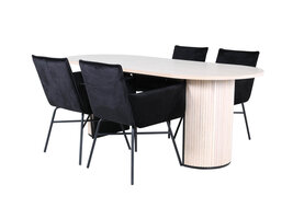 ebuy24 BiancaWW eethoek eetkamertafel eik fineer wit washed en 4 Pippi eetkamerstal velours zwart.