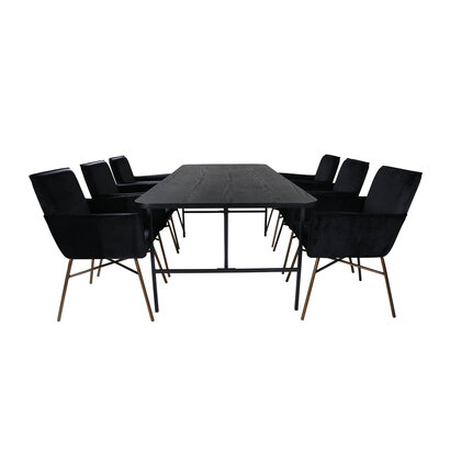 ebuy24 UnoBL eethoek eetkamertafel zwart en 6 Pippi eetkamerstal velours zwart.