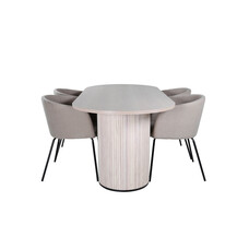 ebuy24 BiancaWW eethoek eetkamertafel eik fineer wit washed en 4 Berit eetkamerstal beige.