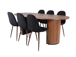 ebuy24 BiancaWA eethoek eetkamertafel Okkernoot decor en 6 Polar eetkamerstal zwart.