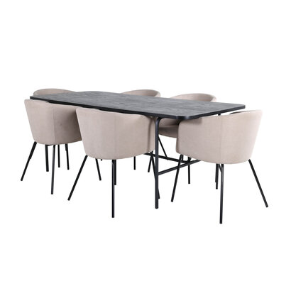 ebuy24 UnoBL eethoek eetkamertafel zwart en 6 Berit eetkamerstal beige.