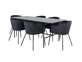 ebuy24 UnoBL eethoek eetkamertafel zwart en 6 Berit eetkamerstal velours zwart.