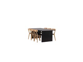 ebuy24 Vail eethoek tafel zwart en 6 Sanjos stoelen naturel.