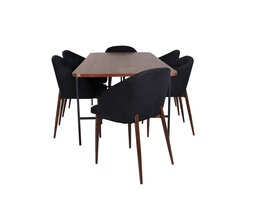 ebuy24 UnoWA eethoek eetkamertafel Okkernoot decor en 6 Arch eetkamerstal zwart.