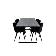 ebuy24 EstelleBLBL eethoek eetkamertafel zwart, marmer en 6 Velvet eetkamerstal velours zwart.