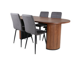 ebuy24 BiancaWA eethoek eetkamertafel Okkernoot decor en 4 Windu Lyx eetkamerstal grijs.