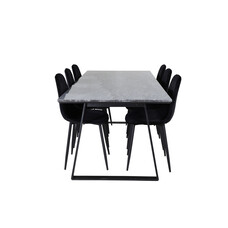 ebuy24 EstelleBLBL eethoek eetkamertafel zwart, marmer en 6 Polar Diamond eetkamerstal velours zwart.