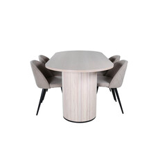 ebuy24 BiancaWW eethoek eetkamertafel eik fineer wit washed en 4 Velvet Stitches eetkamerstal beige.