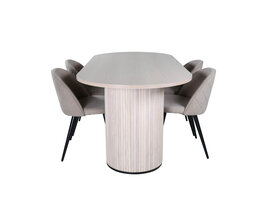 ebuy24 BiancaWW eethoek eetkamertafel eik fineer wit washed en 4 Velvet Stitches eetkamerstal beige.