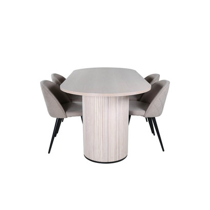 ebuy24 BiancaWW eethoek eetkamertafel eik fineer wit washed en 4 Velvet Stitches eetkamerstal beige.