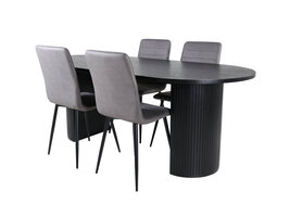 ebuy24 BiancaBL eethoek eetkamertafel zwart en 4 Windu Lyx eetkamerstal grijs.