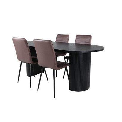 ebuy24 BiancaBL eethoek eetkamertafel zwart en 4 Windu Lyx eetkamerstal bruin.