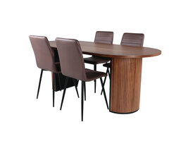 ebuy24 BiancaWA eethoek eetkamertafel Okkernoot decor en 4 Windu Lyx eetkamerstal bruin.