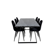 ebuy24 EstelleBLBL eethoek eetkamertafel zwart, marmer en 6 Polar eetkamerstal velours zwart.