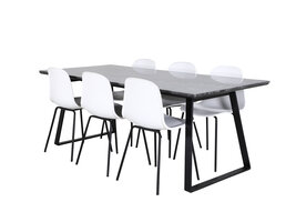 ebuy24 EstelleBLBL eethoek eetkamertafel zwart, marmer en 6 Arctic eetkamerstal wit, zwart.