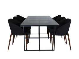 ebuy24 Leif eethoek eetkamertafel rokerig glas en 6 Arch eetkamerstal zwart.