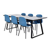 ebuy24 EstelleBLBL eethoek eetkamertafel zwart, marmer en 6 Arctic eetkamerstal blauw, zwart.