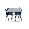 ebuy24 EstelleBLBL eethoek eetkamertafel zwart, marmer en 6 Arctic eetkamerstal blauw, zwart.