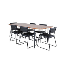 ebuy24 UnoWA eethoek eetkamertafel Okkernoot decor en 6 Kenth eetkamerstal PU kunstleer zwart.