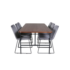 ebuy24 UnoWA eethoek eetkamertafel Okkernoot decor en 6 Muce eetkamerstal velours grijs.