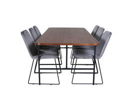 ebuy24 UnoWA eethoek eetkamertafel Okkernoot decor en 6 Muce eetkamerstal velours grijs.