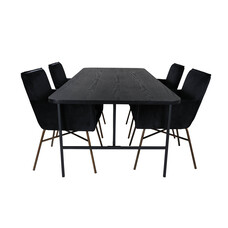 ebuy24 UnoBL eethoek eetkamertafel zwart en 4 Pippi eetkamerstal velours zwart.