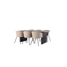 ebuy24 Vail eethoek tafel zwart en 6 berit stoelen beige.