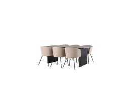 ebuy24 Vail eethoek tafel zwart en 6 berit stoelen beige.