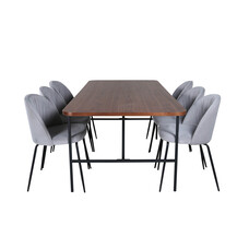 ebuy24 UnoWA eethoek eetkamertafel Okkernoot decor en 6 Wrinkles eetkamerstal grijs.