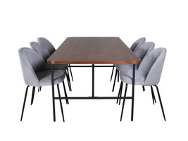 ebuy24 UnoWA eethoek eetkamertafel Okkernoot decor en 6 Wrinkles eetkamerstal grijs.