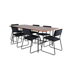 ebuy24 UnoWA eethoek eetkamertafel Okkernoot decor en 6 Kenth eetkamerstal velours zwart.